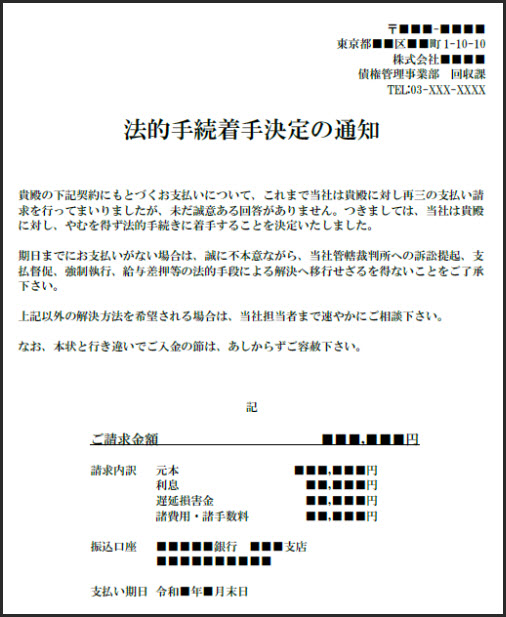 法的手続き予告書