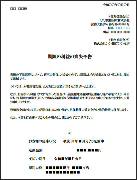 期限の利益の喪失予告